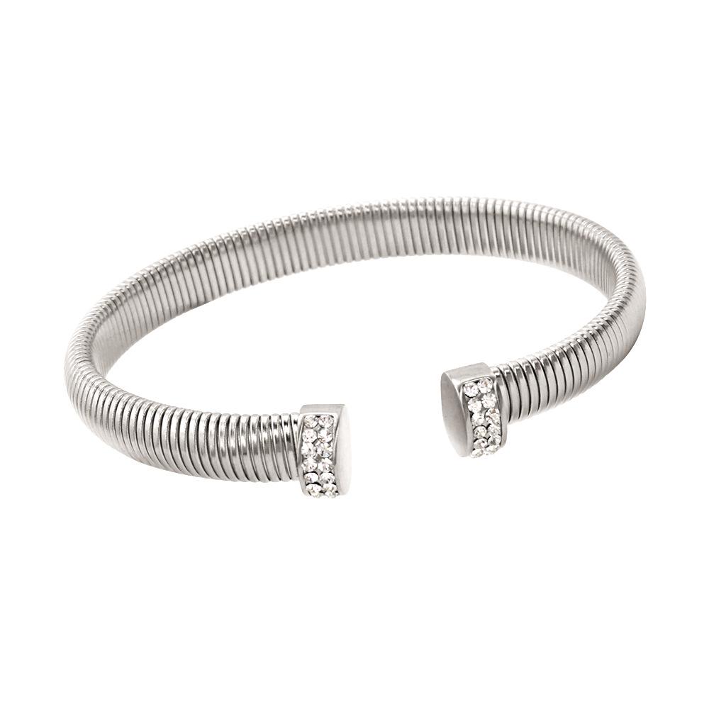 European-American Style Titanium Steel Rhinestone Open Collar Bracelet & Earrings Set - Christmas Bestseller