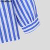 INCERUN Oversized Men Stand V Neck Long Sleeve Striped Patchwork Casual T-shirts Tops