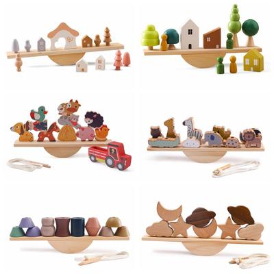 Balance Board aus Holz für Babys mit Tieren, Fädelspielzeug, Holzwippe, Stapelspielzeug, Blöcke, Brettspiele, Montessori-Lerngeschenke für Babys