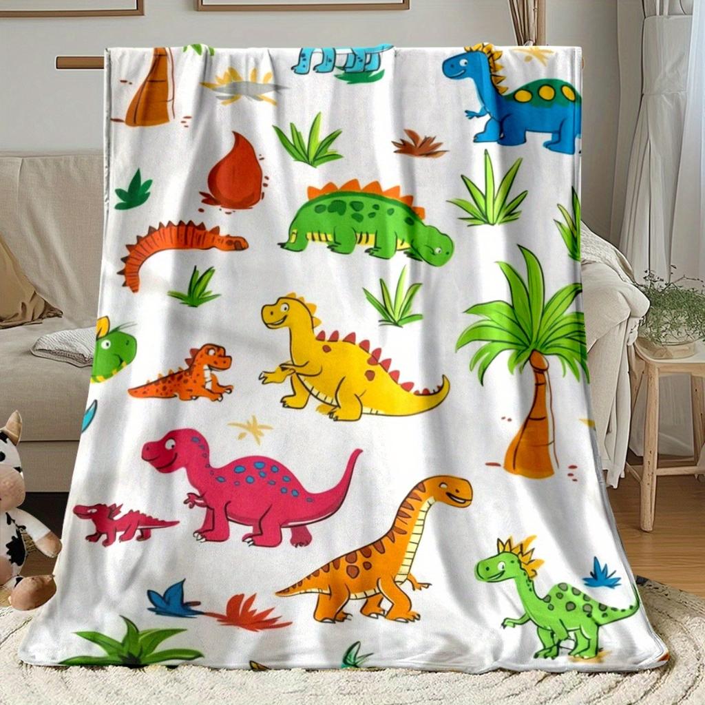 Dinosaur Pattern Kids Flannel Blanket Cute Cartoon Dino Design Soft Cozy Throw For Children Bedroom Decor Educational Gift