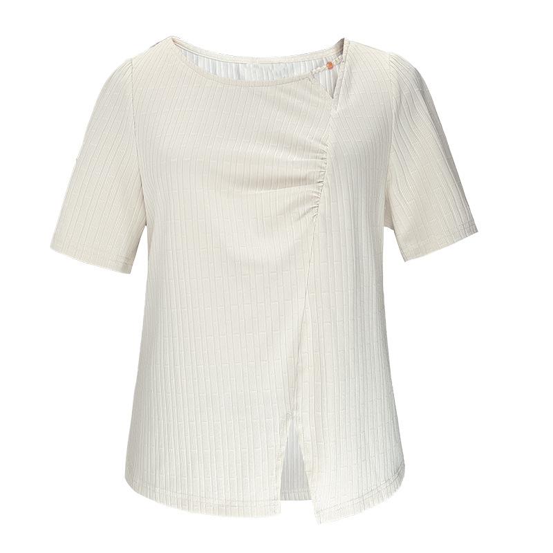 

Большого размера с коротким рукавом до плеча, слегка полноватая, летняя новая нишевая дизайнерская тонкая футболка с круглым вырезом для женщин 6XL абрикосовый