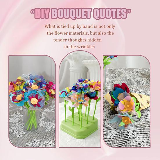 1 Set DIY Fabric Flower Bouquet Kit Kids Handmade Colorful Flower Making Toy Toddlers Girls Educational Floral Bouquet Arts Crafts Activities Toy