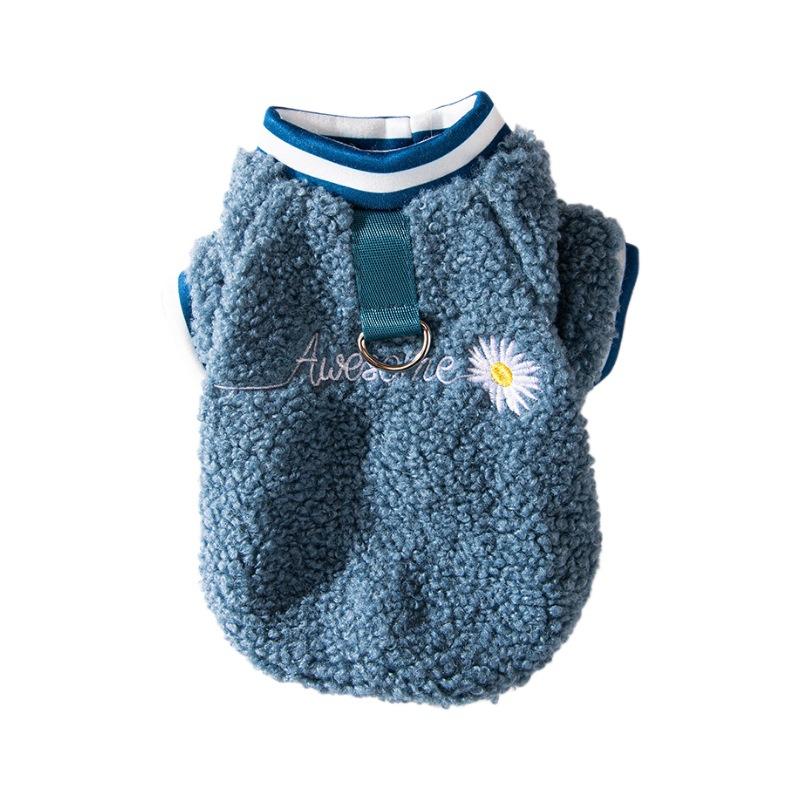 Puppy Dog Bipeg Autumn and Winter Wool Grain Embroidery Warm Small Daisy Cat Small Dog Kitten Pet Clothes