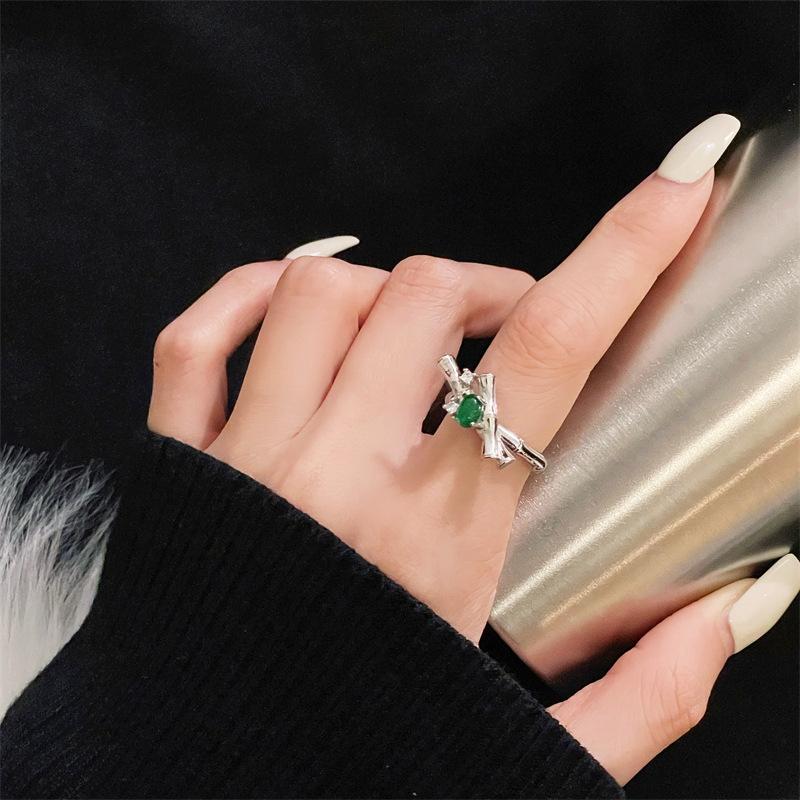The Same Color Treasure Open Ring Light Luxury High Sense Imitation Opal Emerald Purple Zircon Ring Female