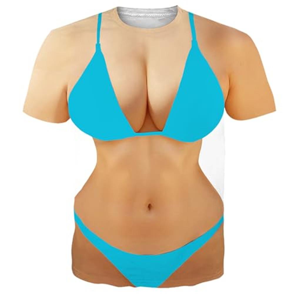 Funny 3D Fakeabdominals T Shirts for Men Hairy Muscle Chest Graphic Short Sleeve Cosplay Costume Sexy Oversized T-shirt Tops