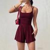 2026 Summer Women's Spaghetti Strap Casual Bandeau Jumpsuit with Wide Leg Shorts