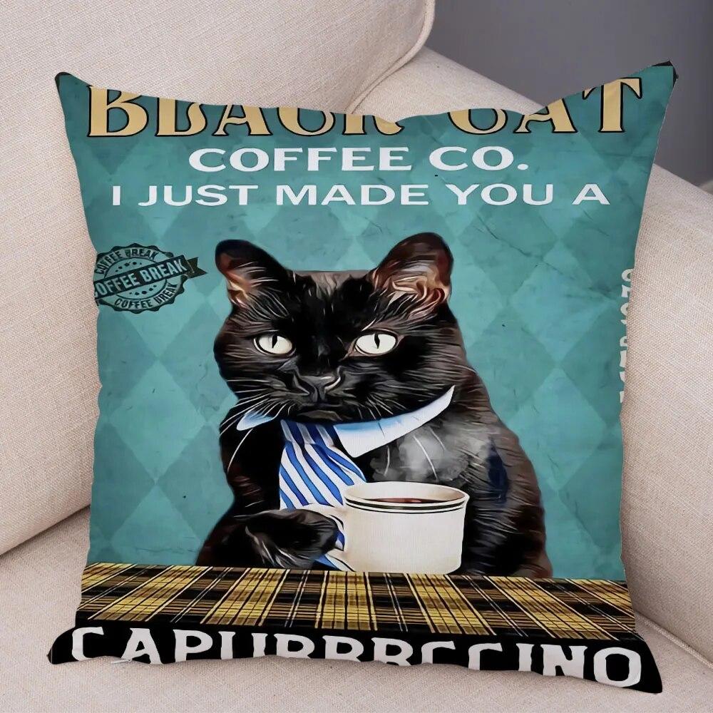 Cute Pet Cartoon Animal Cushion Retro Coffee Cat Pillowcase Decoration Sofa Home Car Pillowcase