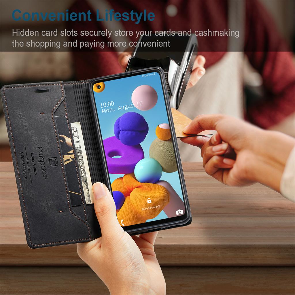 Premium Vintage Leather Wallet Case with RFID Blocking for Samsung Galaxy A21s - Elegant Flip Cover with Card Holder Shockproof Protection (4 Colors)