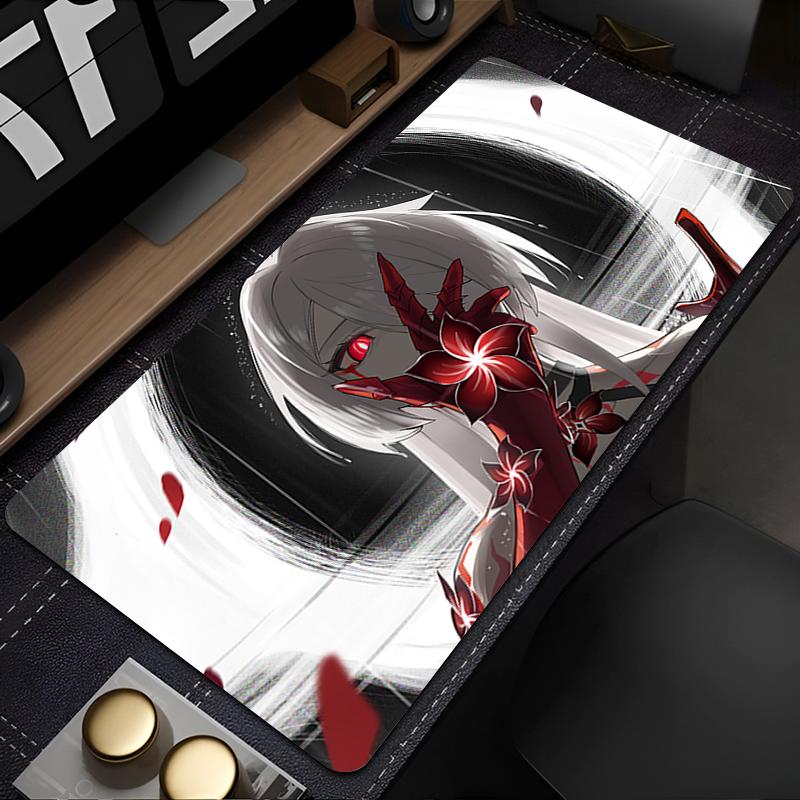 Gaming Mouse Pad Large Desk Mat Antislip Stitched Edges Red Flower Anime Print Keyboard Pad for Gamer Home Office