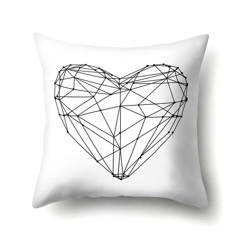 Polyester Pillowcase Peach Leather Velvet Black and White Geometric Printed Pillowcase Waist Cushion Cover Bedside Cushion Cover Bedside Cushion Cover