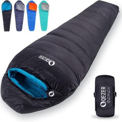 QEZER spací pytel, zimní péřový spacák, tvar mumie, péřový spací pytel, plněný 500g až 1500g prachovým peřím, kompaktní, 600FP vysoce kvalitní prachové peří,