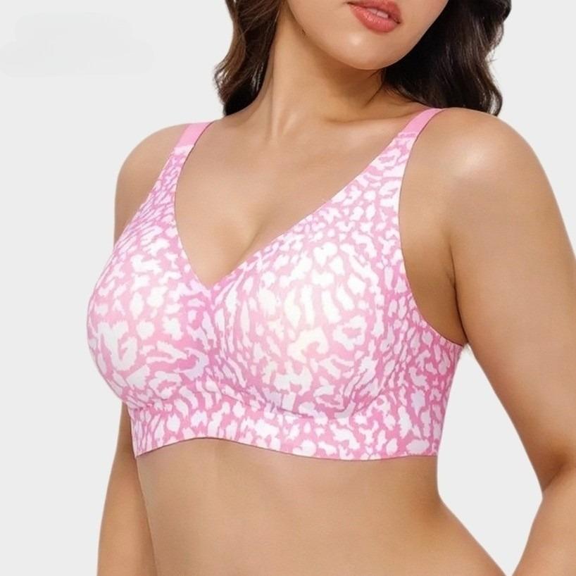 Coppa Gelatina Stampa Leopardo Scollatura a V Profonda Senza Cuciture Senza Ferretto Taglie Forti Comfort Intimo per Donne Uso Quotidiano