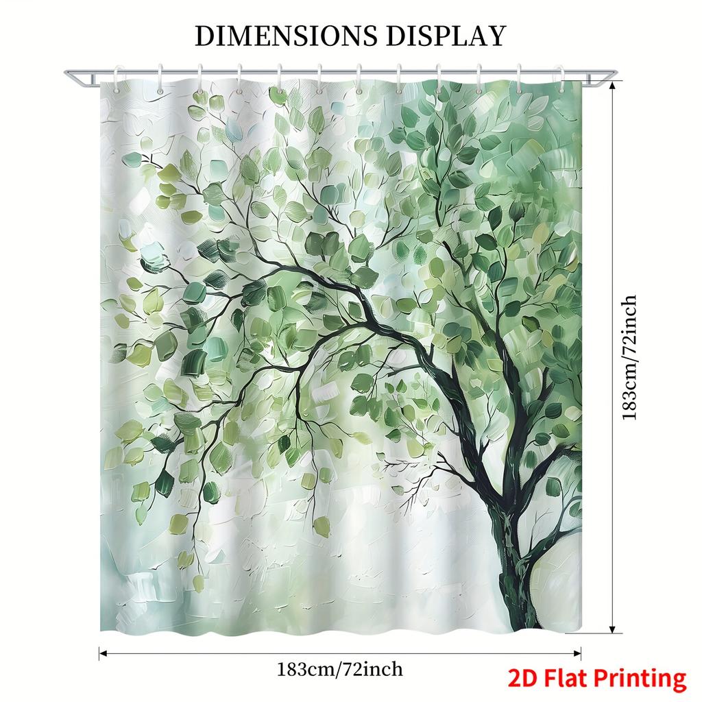 Green Tree Leaf Shower Curtain Machine Washable All Season Waterproof Privacy Protection Nature Design Modern Elevate Your Space