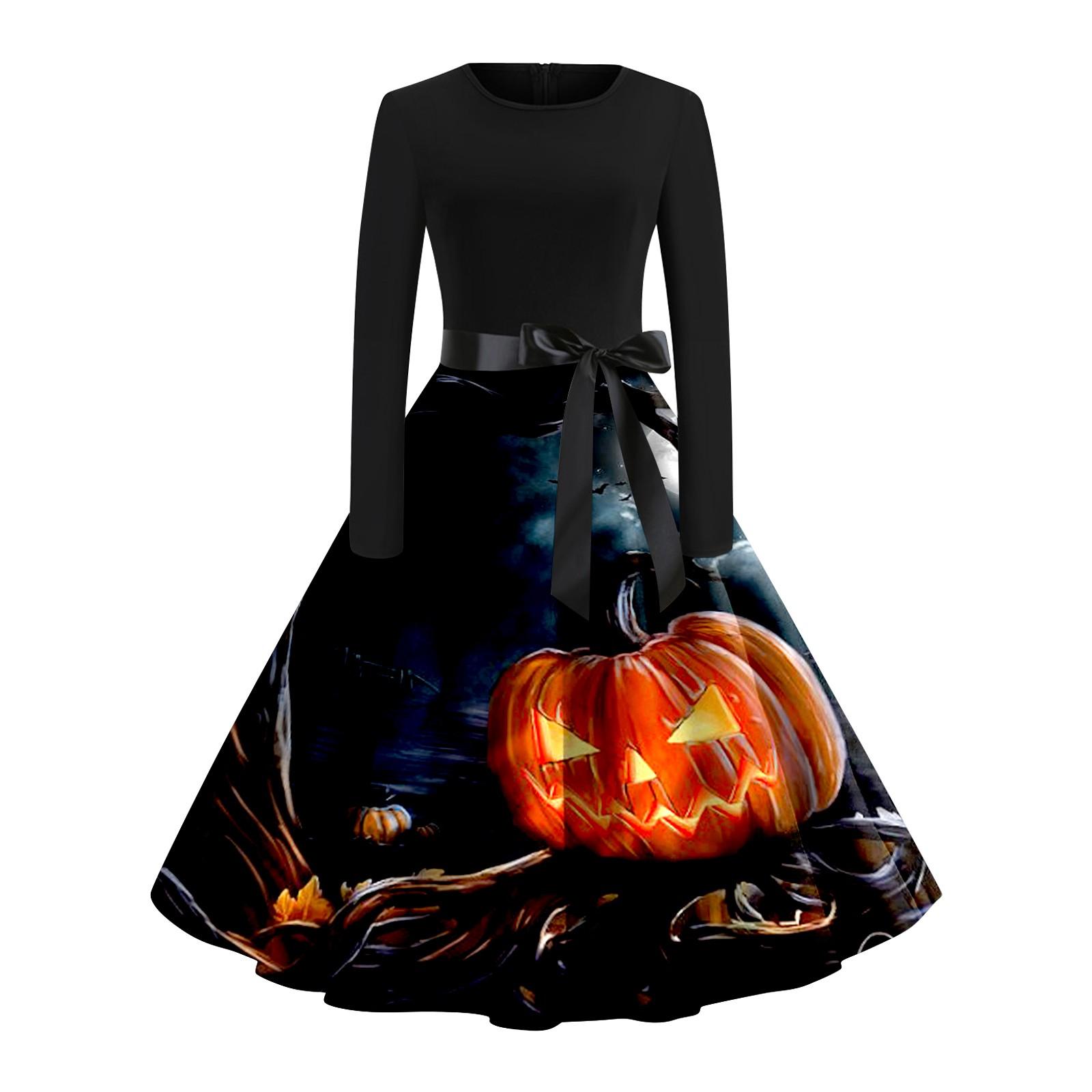 

Женское винтажное платье с длинным рукавом для Хэллоуина и принтом 1950-х годов, вечернее платье для выпускного вечера для домохозяйки L жёлтый