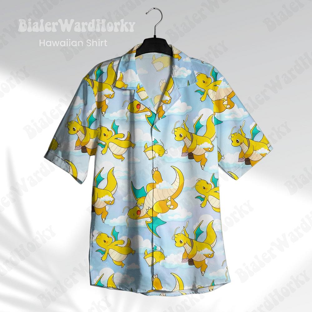 Hawaiian Summer Cute Cartoon Printed Shirts For Mens Short Sleeve Shirts Oversized Short-Sleeved Hip Hop Streetwear Men s Tops S