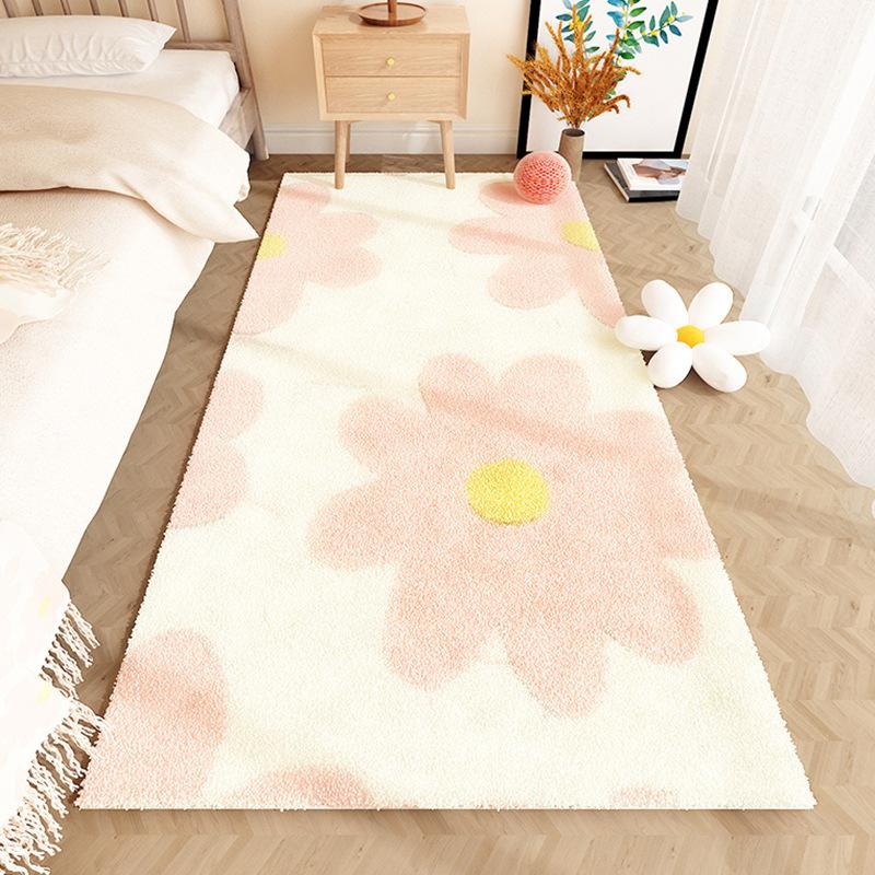 French Style Bedroom Decor Plush Carpet Flower Pattern Carpets for Living Room Fluffy Soft Bedside Rug Thick Washable Floor Mat