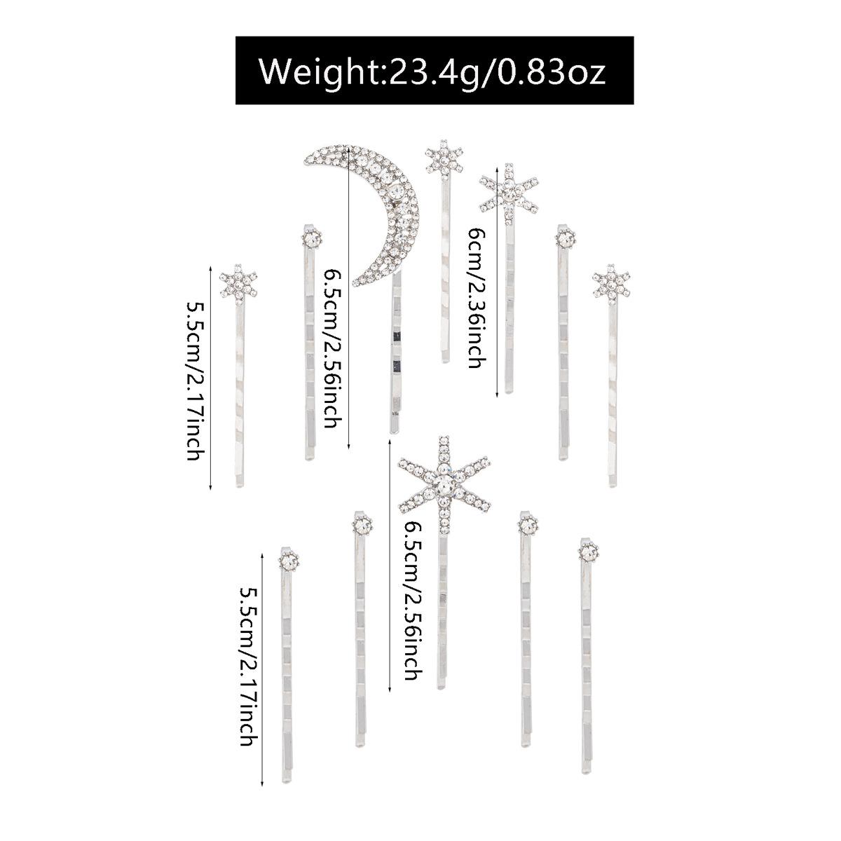 Alloy electroplating one-word clip jewelry, moon headdress, niche snowflake stacked hairpin set, women