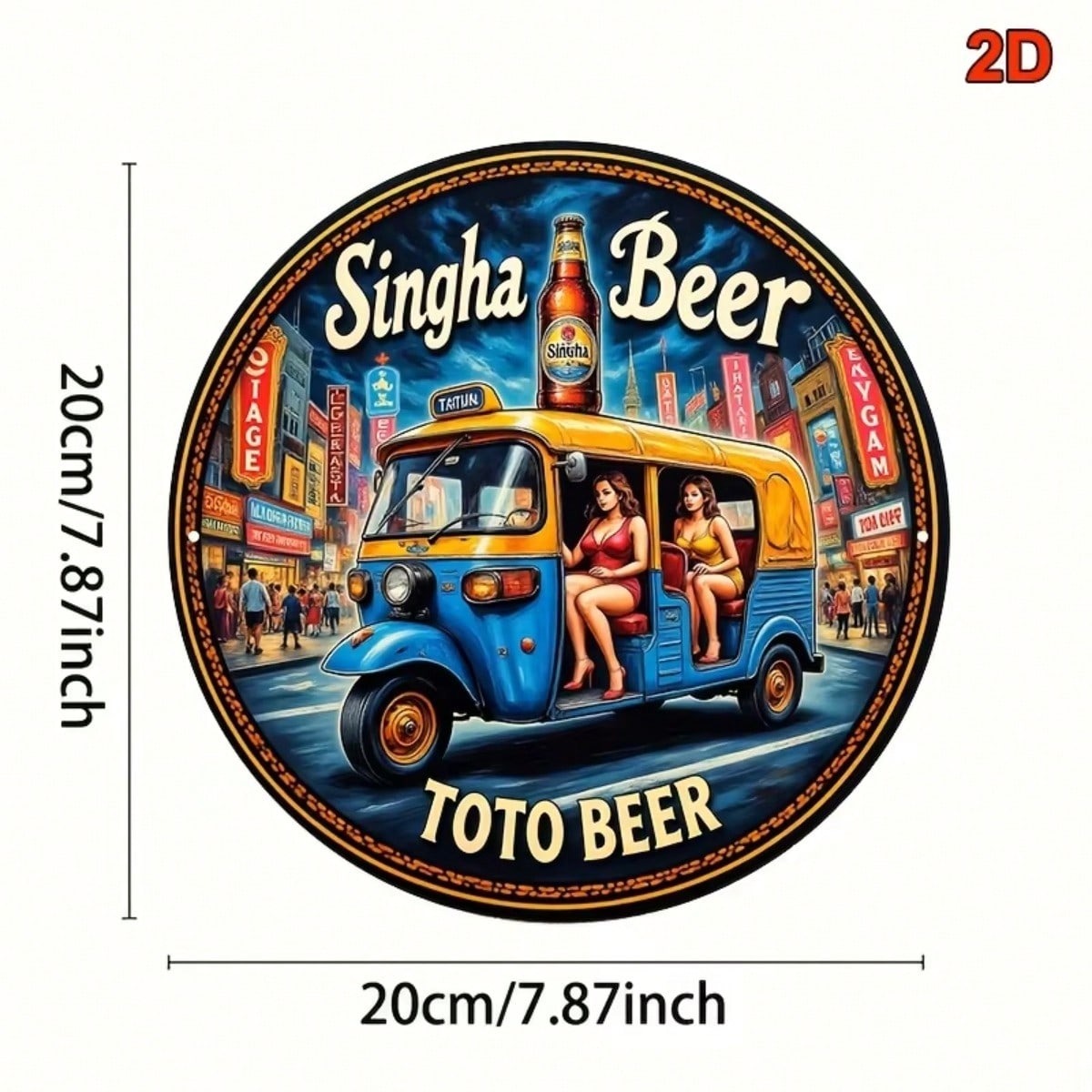 

Vintage Bangkok Night Round Metal Sign, Thai Bar Pub Wall Decor, Nostalgic Iron Plate Art, 2D Flat 20x20