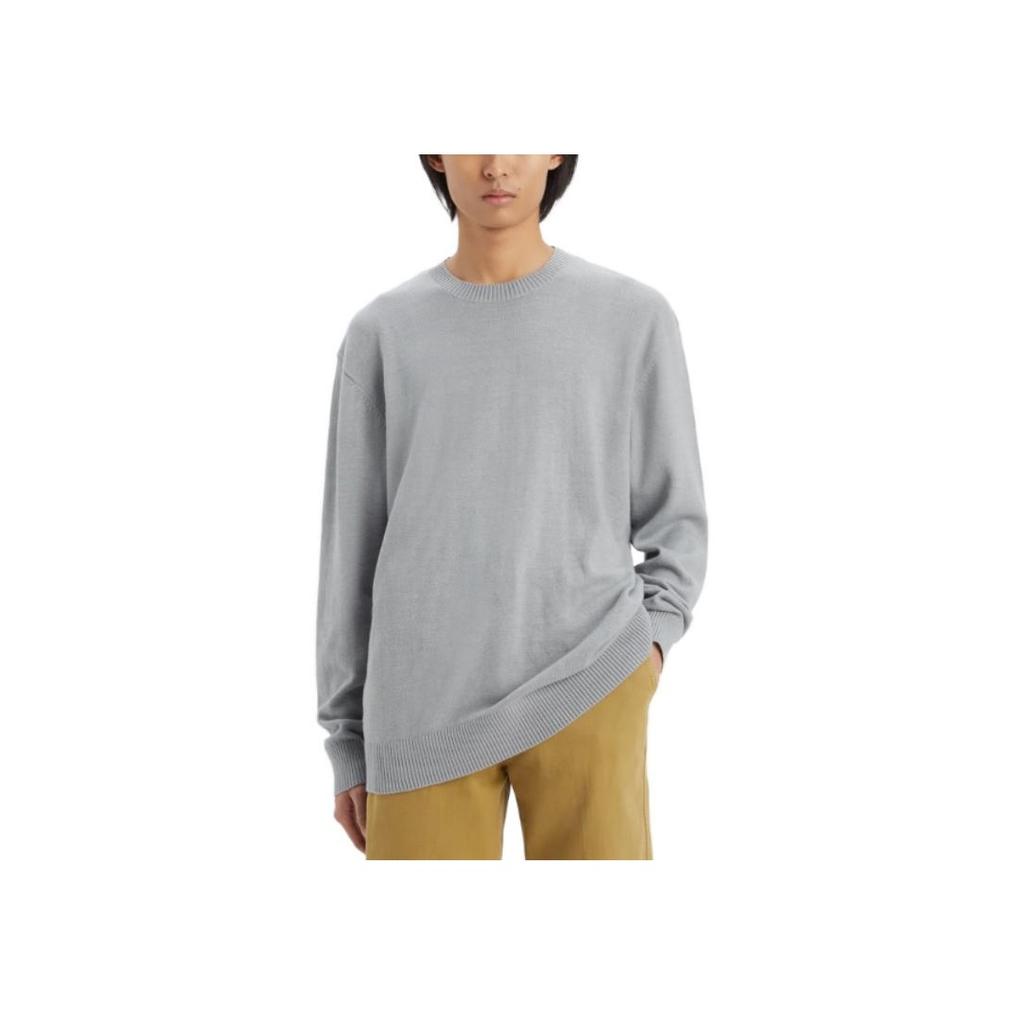 Levis Plain Round Neck Simple Casual Loose Long Sleeve Sweater Men Tops Gray A5744-0000