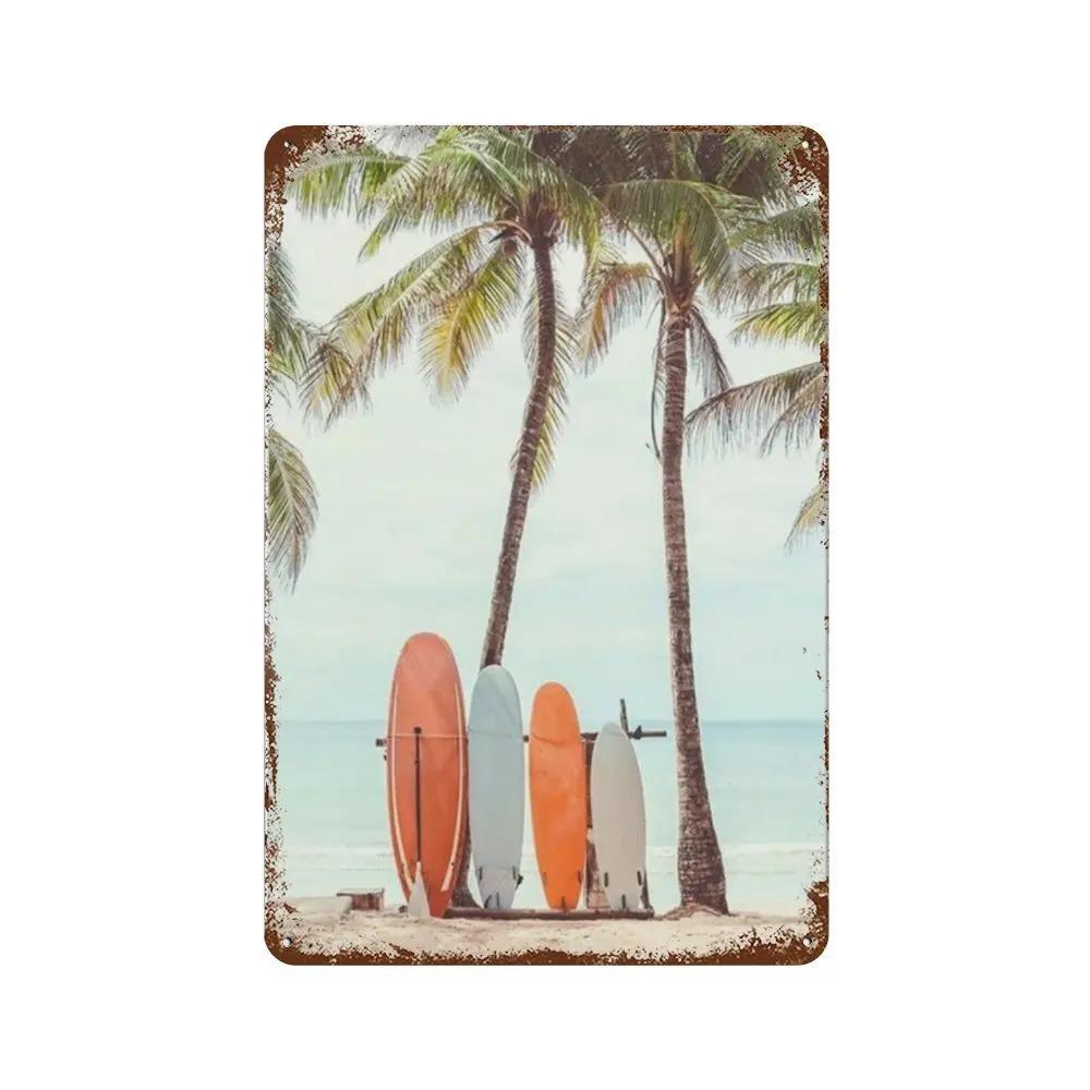 

Vintage Metal Tin Signs Poster Hawaii Beach Party Poster Surfing Paradise for Beach Bar Cafe Club Home Room Wall Decor 20x30cm（7.8x11.8inch）