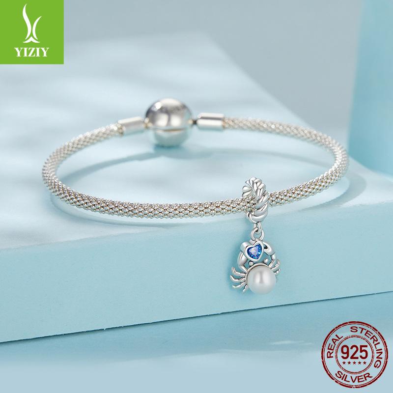 Crab Pearl Pendant S925 Silver Beaded Source Factory Versatile Simple Diy Beaded Bracelet Accessories
