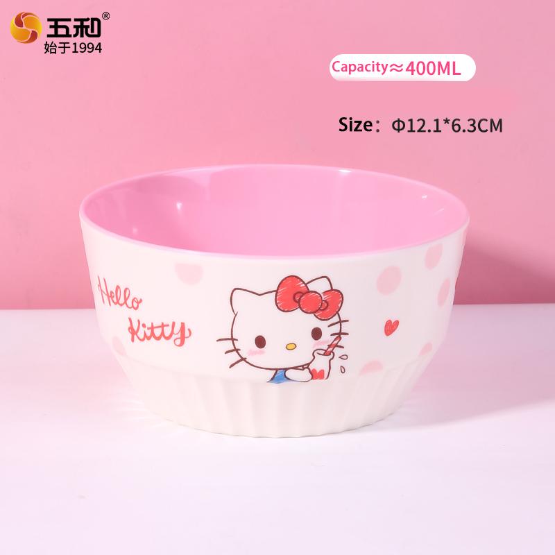 

Для посуду Sanrio Hello Kitty Сніданкова рисова миска Безпечна та термостійка Тарілка Чашка Ложка Меламіновий посуд для столових приборів Миска
