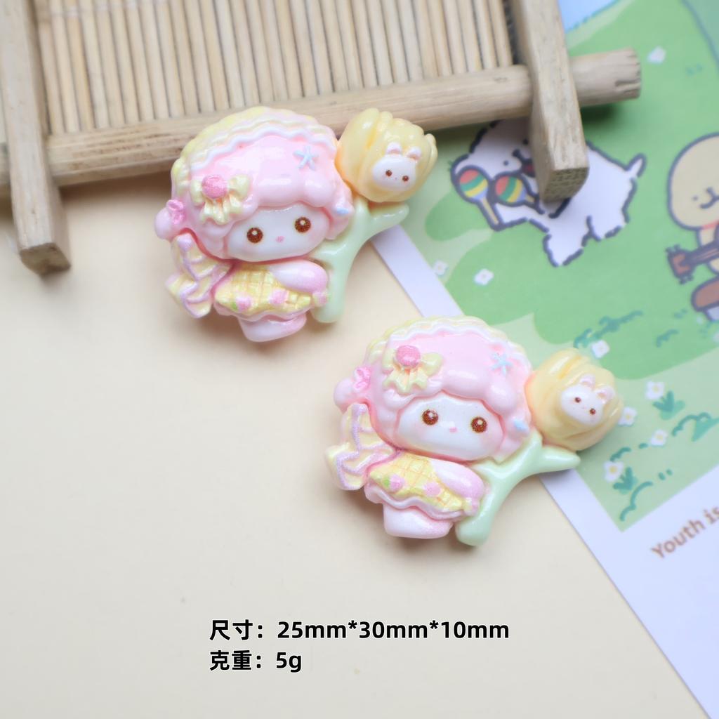 12/60PCS Cartoon DIY Resin Accessories, Lamb Flower Cream Glue Handmade Hair Clip, Phone Case, Keychain, Jewelry Accessories