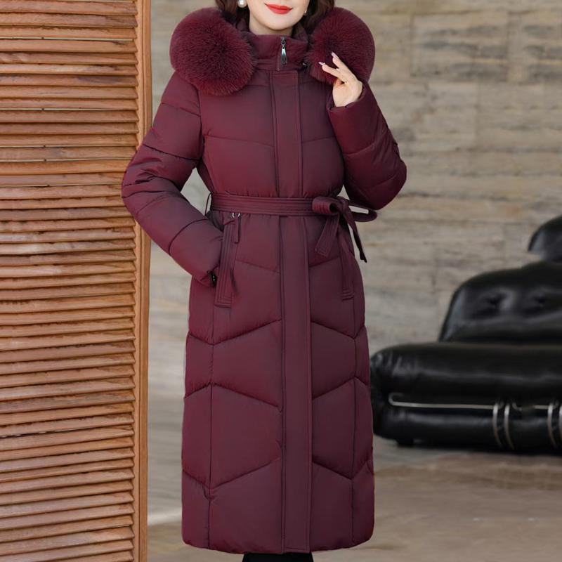 

Большие размеры XL-6XL для женщин среднего возраста, длинные парки, зимние толстые теплые пальто с капюшоном, элегантные свободные женские куртки с воротником из искусственного меха 6XL