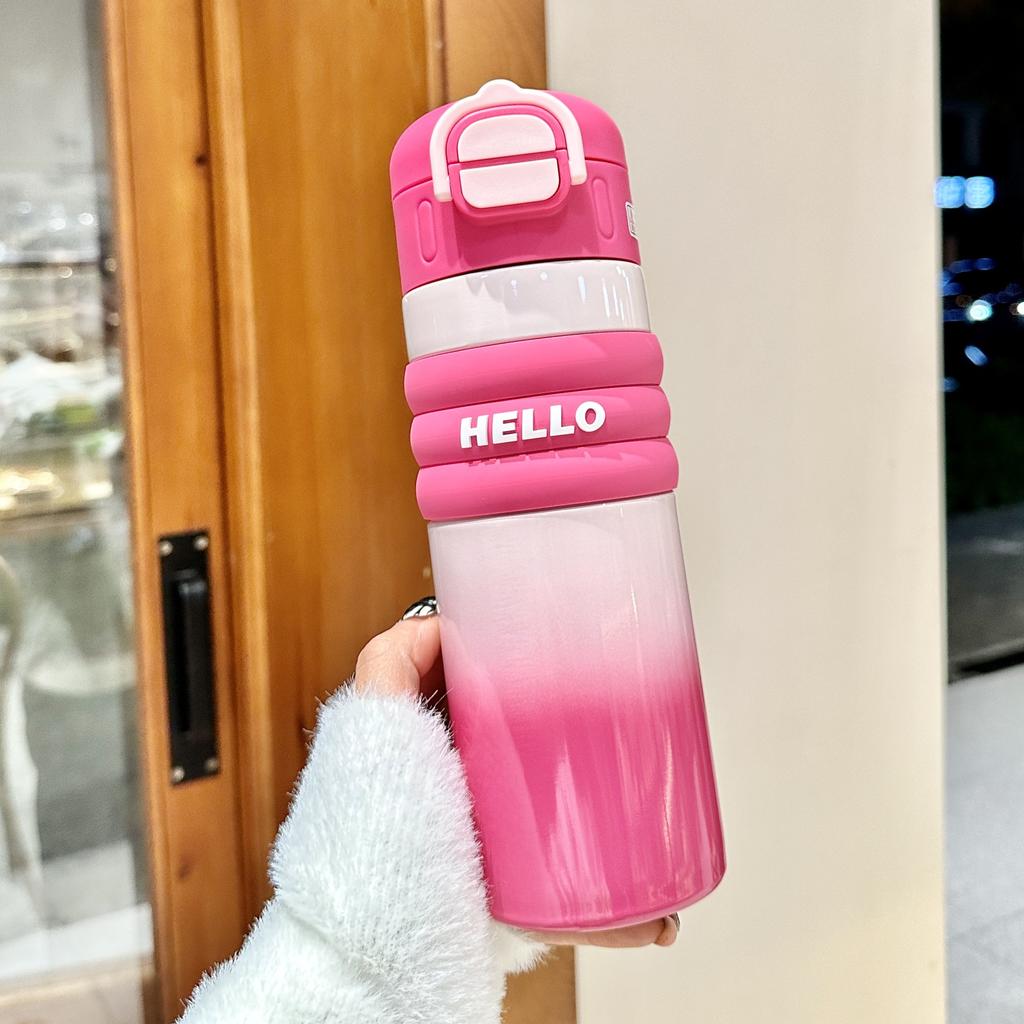 Double Drink Red Panda Large Capacity Kettle Thermos Cup Children's Cartoon Cute Straw Cup Portable Rope Water Cup