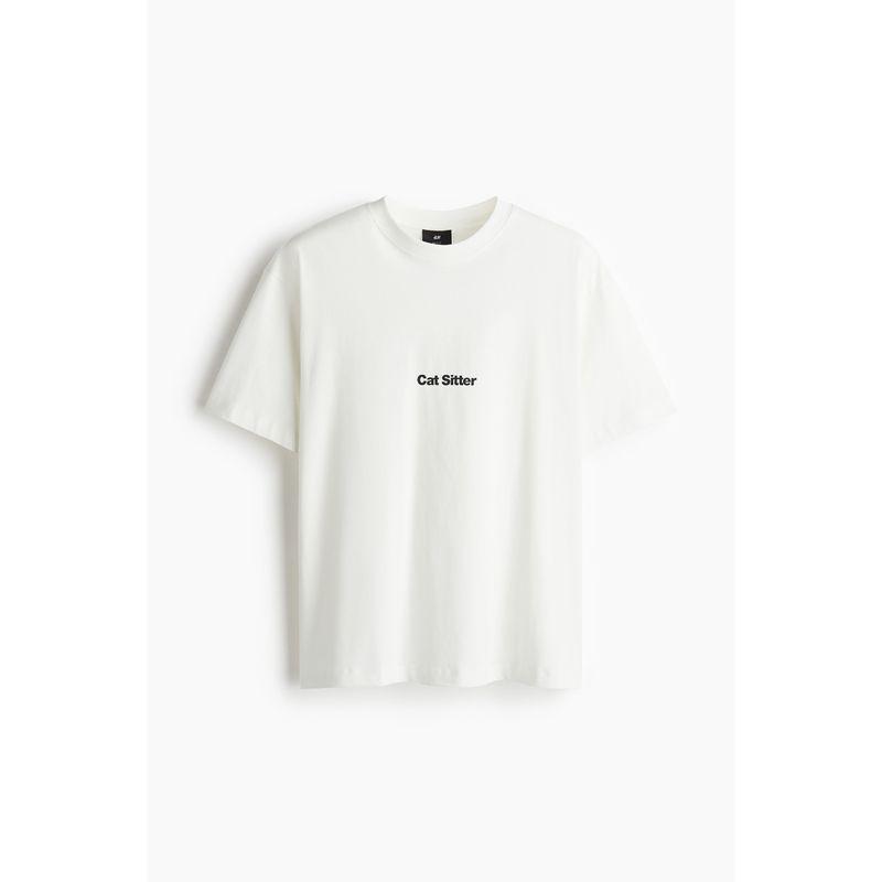 

HM Men s and Women s T-shirt Autumn Crew Neck Loose Print Minimalist Casual Short-Sleeved Top 1229321 White/Cat Sitter 180/124(XXL)