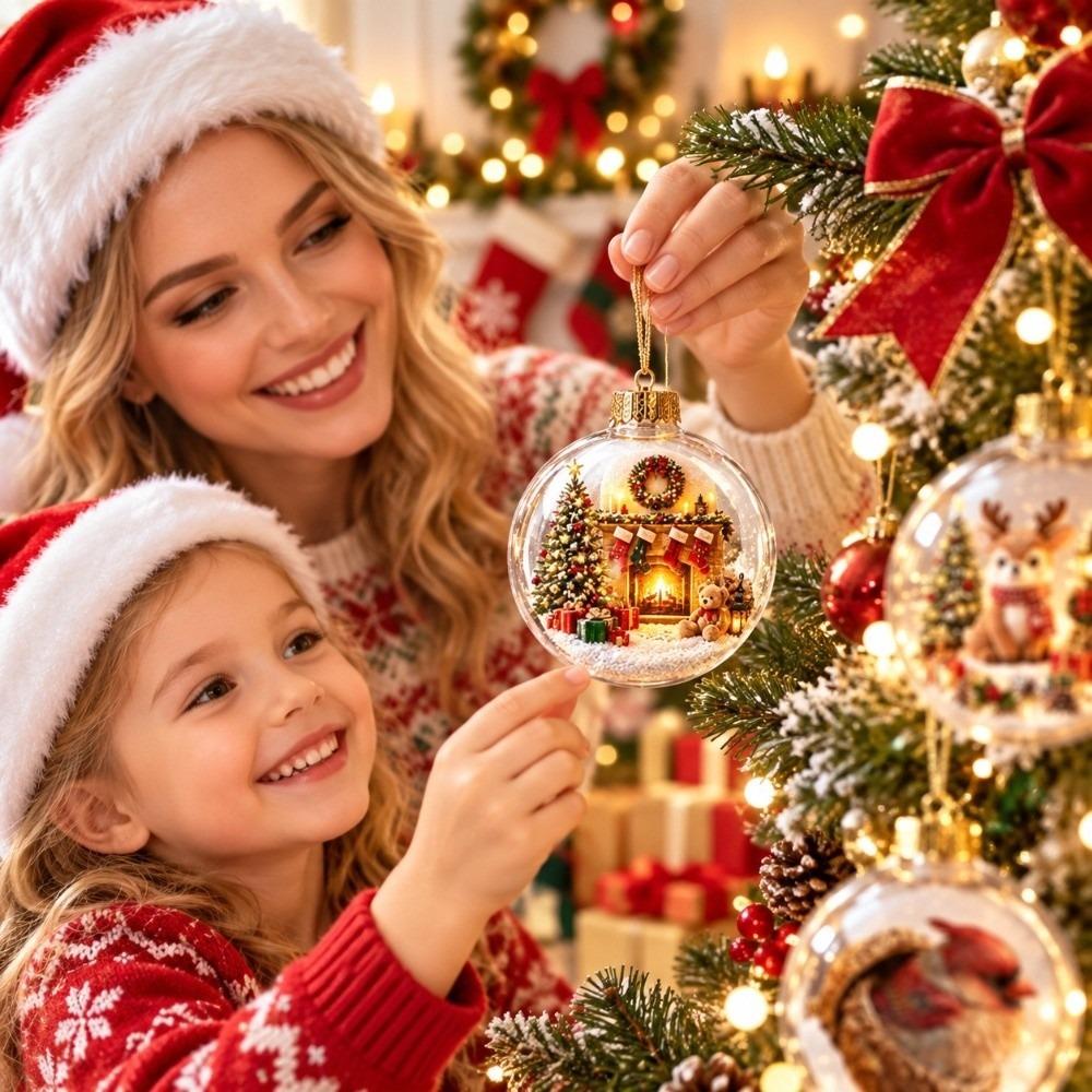 Builtin LED Christmas Ball Ornament Transparent Clear Acrylic Sphere Office Celebration
