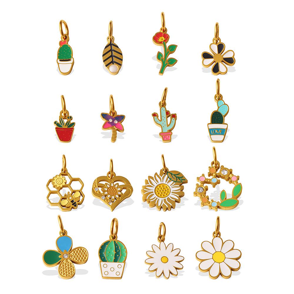 Stainless Steel Cactus Daisy Pendant Charm for DIY Bracelets & Necklaces