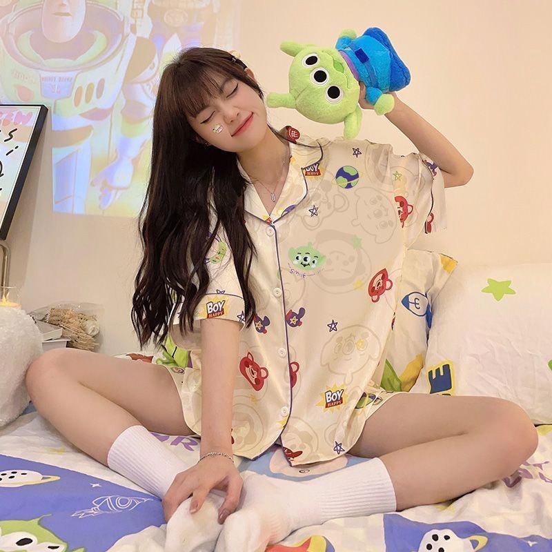 GMXIA High-quality Cotton-like Cute Cardigan Short-sleeved Student Pajamas for Women, Sweet Summer Style for Women's Home Wear