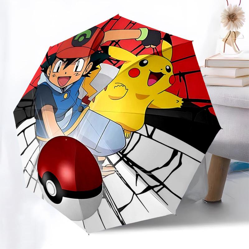 

1pc Pokémon Pikachu & Ash Umbrella: Automatic Opening/Closing, Portable 3-Fold Design, 8-Bone Iron Frame, Outdoor, Perfect Gift for Fans, Travelers, E