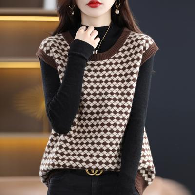 Outono Inverno Mulheres Trendy Retro Argyle Sem Mangas Chique Solto Suéter Colete Y2K Feminino Casual Streetwear O Pescoço Malha Colete