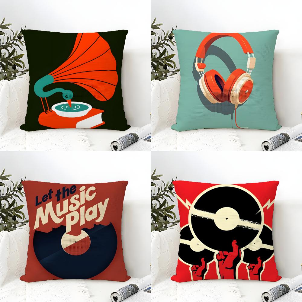 Eenvoudig Stijlvol Muziekplaat Ontwerp Kussensloop Katoen Linnen Stof Vierkant Rits Kussensloop Huis Decoratief Woonkamer