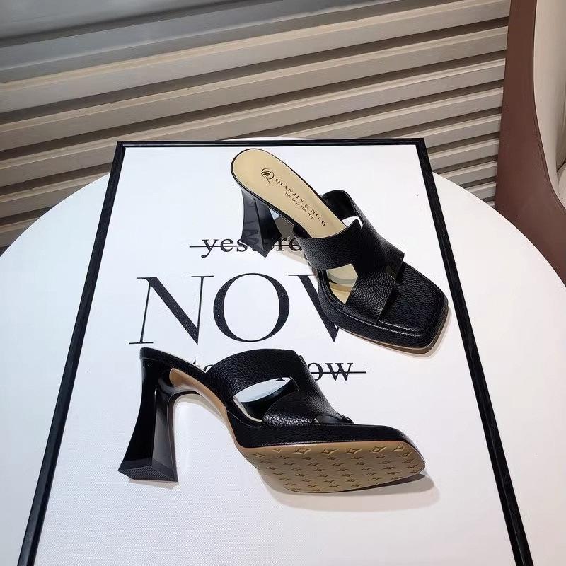 Classic and Elegant High Heel Slippers for Women 2024New Leather Slippers High Heels Hot Selling Summer Casual High Heel Sandals