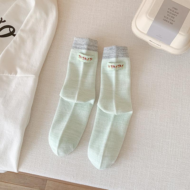 Dui Dui Socks Women's Spring and Autumn Cotton Socks Mid-calf Socks College Trend Fabric Label Sports Anti-odor Long Calf Socks