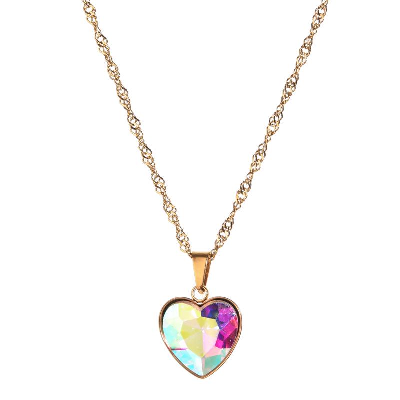 Exquisite Sparkly Heart Pendant Clavicle Chain Necklace - Stainless Steel, Street Style Sweet Cool Peach Heart Design.