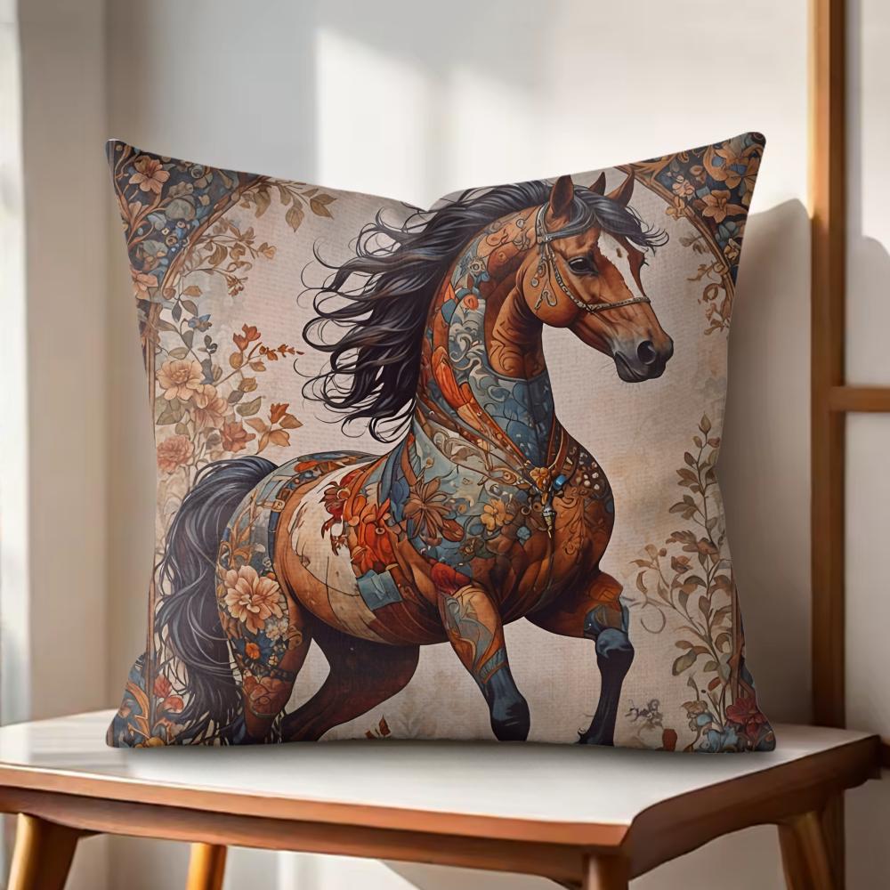 

Orange Persian Horse Cushion Cover Natural Linen Organic Fabric DoubleSided Printing Couch Pillow Covers Home Decor 30x30cm