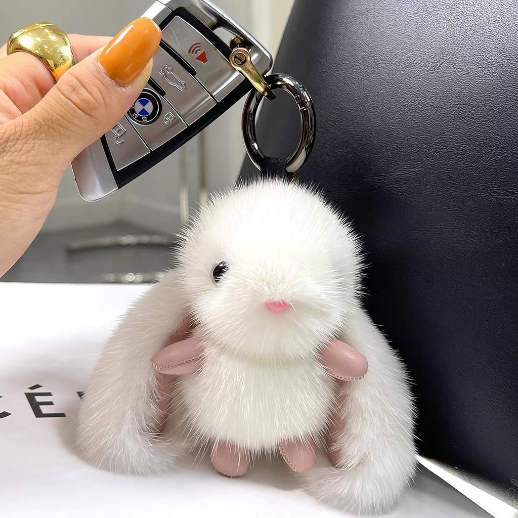 Cute Fluffy Rabbit Keychain Ring Plush Pompon Bunny Bag Pendant for Couple Car Key Ring Jewelry Doll Decorative Accessories Gift