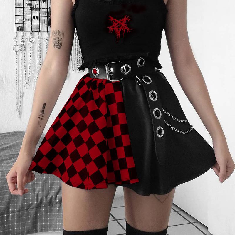 Punk Skirt Gothic Plaid A Line Mini Skirts Harajuku Streetwear Sexy Plaid Patchwork Skirt