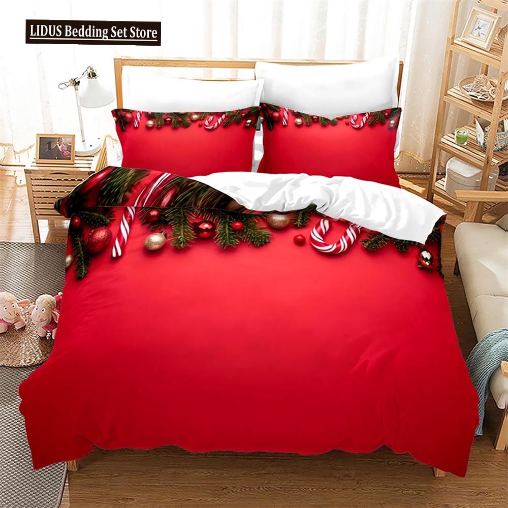 Christmas Duvet Cover Set King Size Snowflake Bells Pattern Festival Bedding Set Polyester Comforter Cover For Kids Boys Girls