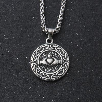 Collier Pendentif Nœud d'Amour Claddagh Celtique en Acier Inoxydable pour Hommes et Femmes - Médaillon Rond Bijou d'Amitié Cadeau, Design Amour Infini