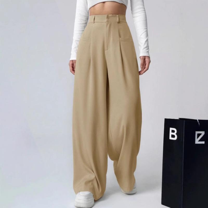 Damen Apricot High Waist Weites Bein Locker Lässig Anzug Lange Hose