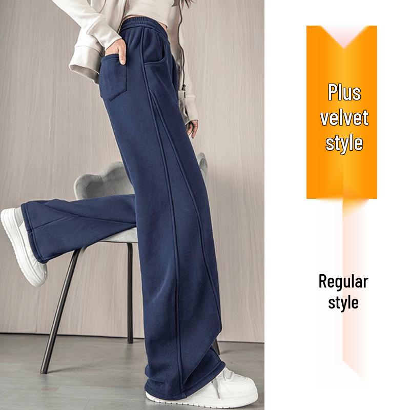 Women s Dark Blue Slimming Curved Leg Wide-Leg Sweatpants - New Autumn/Winter 2026 Style S below 90 jin