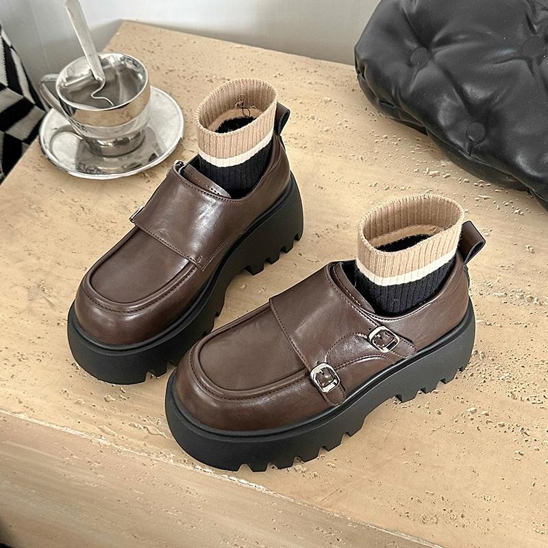 

Fashion Women s Thick Sole Single Shoes Spring New Round Head Deep Mouth Metal Buckle Anti-slip Wear-resistant Loafers 35