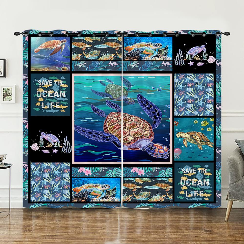 Curtain Animal Turtle Ocean Curtain Digital Printing Blackout Curtain No Punching