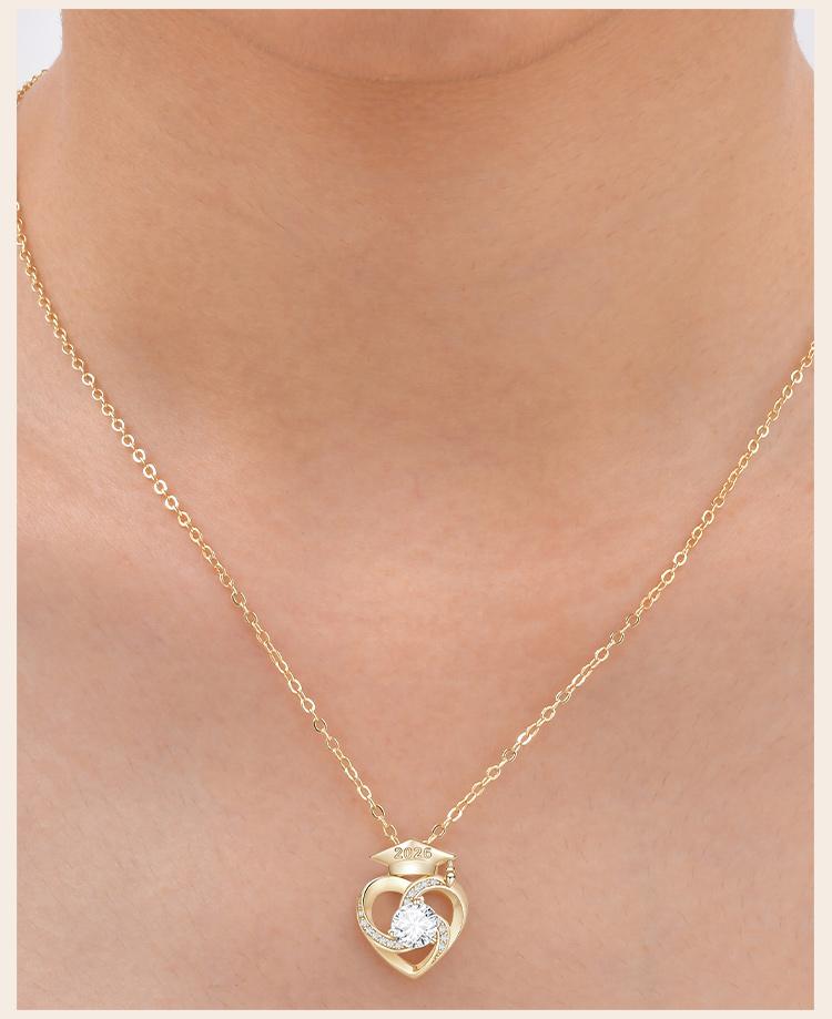 Luxury 14K Gold Plated Heart Graduation Cap Necklace for Women Zircon Pendant Class of 2026 Memorial Jewelry Gift for Daughter