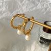 Gold Color Round Circle Twisted Hoop Earrings for Women Fashion Pearl Pendant Dangle Earrings Temperament Zircon Gift